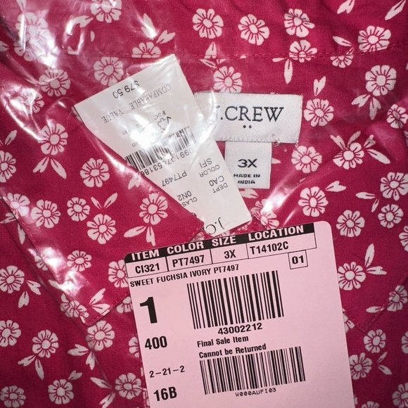 J Crew Factory Printed short-sleeve poplin popover top New with Tags 3X Plus - Picture 6 of 8